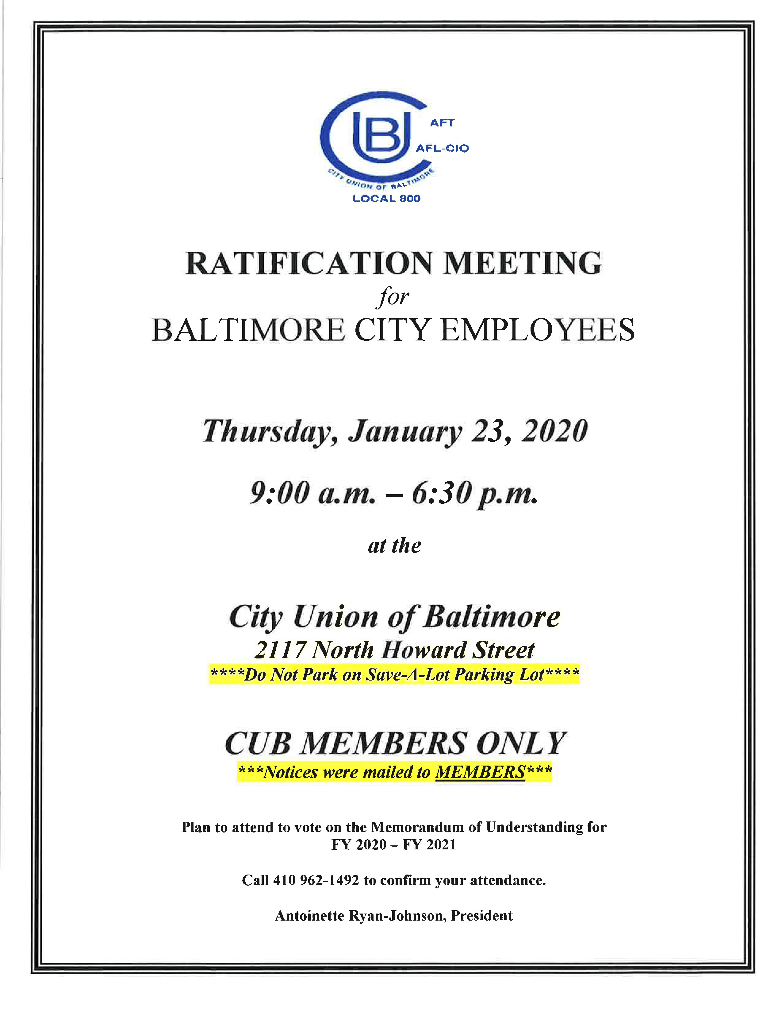 Ratification Meeting for Baltimore City Employees | City Union of ...