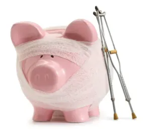 an image of a sick piggy with crutches